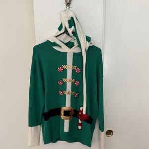 “Ugly” Christmas Sweater.  United States Sweaters Green and White Knit